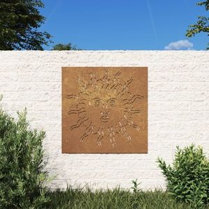 vidaXL Decor perete de grădină 55x55 cm design soare oțel Corten imagine