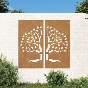vidaXL Decorațiuni perete de grădină 2 buc. 105x55 cm oțel model copac imagine