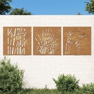 vidaXL Decor de perete 3 buc. 55x55 cm model iarba oțel Corten imagine