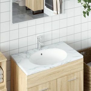 vidaXL Chiuvetă de baie albă 43x35x19 cm, ovală, ceramică imagine