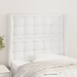 vidaXL Tăblie de pat cu aripioare, alb, 103x23x118/128 cm, piele eco imagine