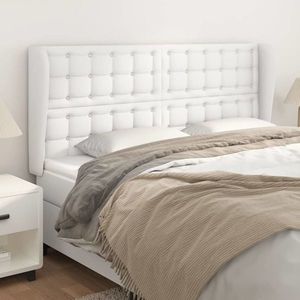 vidaXL Tăblie de pat cu aripioare, alb, 203x23x118/128 cm, piele eco imagine