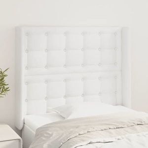 vidaXL Tăblie de pat cu aripioare, alb, 103x16x118/128 cm, piele eco imagine