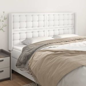 vidaXL Tăblie de pat cu aripioare, alb, 203x16x118/128 cm, piele eco imagine