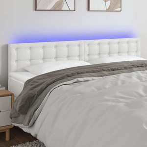 vidaXL Tăblie de pat cu LED, alb, 200x5x78/88 cm, piele ecologică imagine