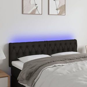 vidaXL Tăblie de pat cu LED, negru, 160x7x78/88 cm, textil imagine