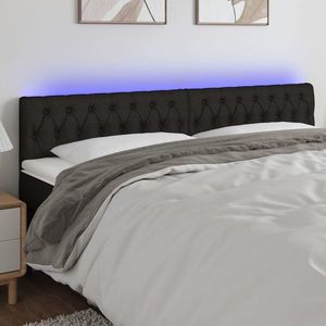 vidaXL Tăblie de pat cu LED, negru, 180x7x78/88 cm, textil imagine