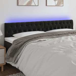 vidaXL Tăblie de pat cu LED, negru, 200x7x78/88 cm, catifea imagine