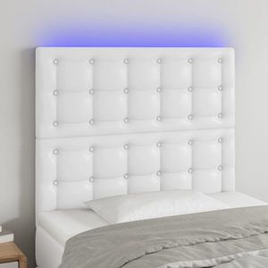 vidaXL Tăblie de pat cu LED, alb, 100x5x118/128 cm, piele ecologică imagine