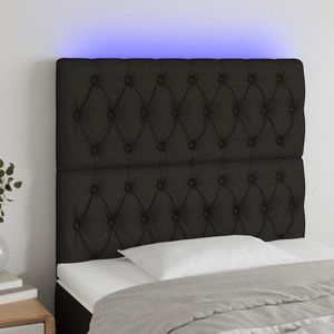 vidaXL Tăblie de pat cu LED, negru, 90x7x118/128 cm, textil imagine