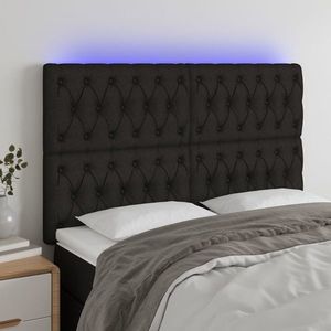 vidaXL Tăblie de pat cu LED, negru, 160x7x118/128 cm, textil imagine