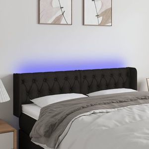 vidaXL Tăblie de pat cu LED, negru, 163x16x78/88 cm, textil imagine