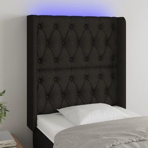 vidaXL Tăblie de pat cu LED, negru, 83x16x118/128 cm, textil imagine