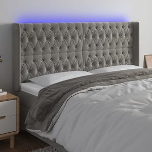 vidaXL Tăblie de pat cu LED, gri deschis, 203x16x118/128 cm, catifea imagine