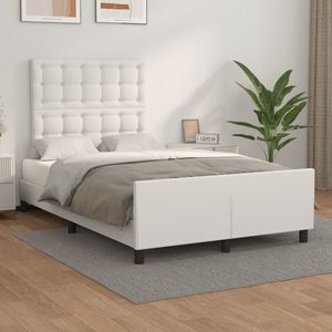 vidaXL Cadru de pat cu tăblie, alb, 120x200 cm, piele ecologică imagine
