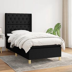 vidaXL Pat box spring cu saltea, negru, 80x200 cm, textil imagine