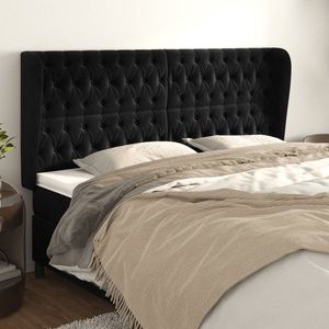 vidaXL Tăblie de pat cu aripioare, negru, 203x23x118/128 cm, catifea imagine