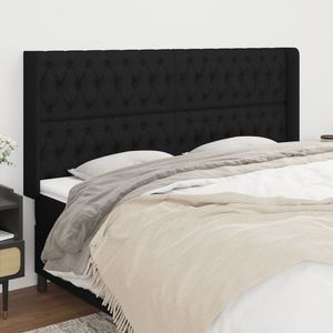 vidaXL Tăblie de pat cu aripioare, negru, 203x16x118/128 cm, textil imagine