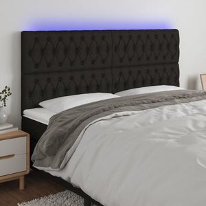 vidaXL Tăblie de pat cu LED, negru, 180x7x118/128 cm, textil imagine