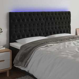 vidaXL Tăblie de pat cu LED, negru, 200x7x118/128 cm, catifea imagine