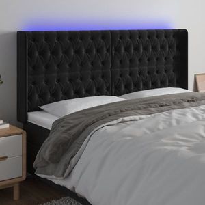 vidaXL Tăblie de pat cu LED, negru, 203x16x118/128 cm, catifea imagine