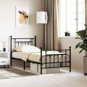 vidaXL Cadru pat metalic cu tăblii de cap/picioare, negru, 90x200 cm imagine