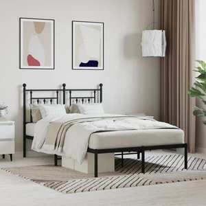 vidaXL Cadru de pat metalic cu tăblie, negru, 135x190 cm imagine