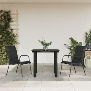 vidaXL Set mobilier de grădină, 3 piese, negru, textilenă și oțel imagine