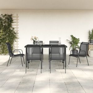 vidaXL Set mobilier de grădină, 7 piese, negru, oțel și textilenă imagine