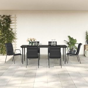 vidaXL Set mobilier de grădină, 7 piese, negru, oțel și textilenă imagine