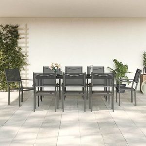 vidaXL Set mobilier de grădină, 9 piese, negru, oțel și textilenă imagine