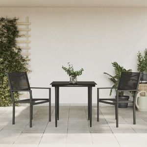 vidaXL Set mobilier de grădină, 3 piese, negru, textilenă și oțel imagine