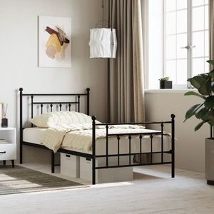vidaXL Cadru pat metalic cu tăblii de cap/picioare, negru, 100x190 cm imagine