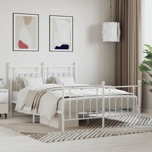 vidaXL Cadru de pat metalic cu tăblie de cap/picioare, alb, 140x190 cm imagine
