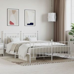 vidaXL Cadru de pat metalic cu tăblie, alb, 160x200 cm imagine
