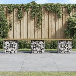vidaXL Bancă grădină, design gabion, 203x31x42 cm, lemn pin impregnat imagine
