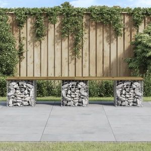 vidaXL Bancă grădină, design gabion, 203x44x42 cm, lemn pin impregnat imagine