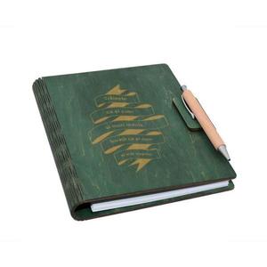 Agenda A5 din lemn Personalizata, Verde inchis, Piksel, cu mesaj, 100 pagini si pix din lemn inclus imagine