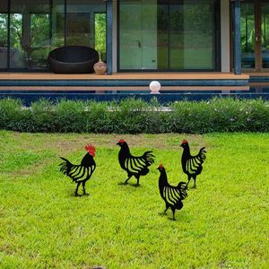 Set decoratiuni pentru gradina, Chicken Family / 4, Metal, Negru imagine
