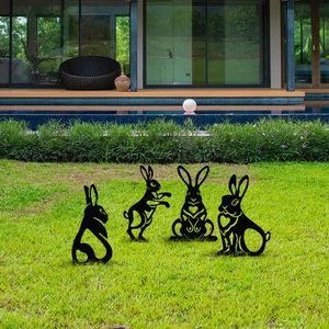 Set decoratiuni pentru gradina, Rabbits, Metal, Negru imagine