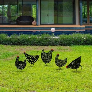Set decoratiuni pentru gradina, Chickens, Metal, Negru imagine