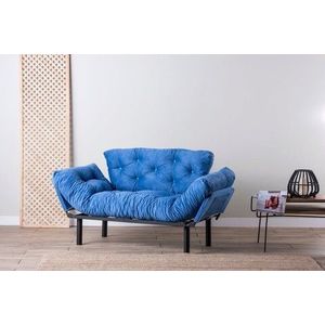 Canapea extensibilă cu brațe, albastru, poliester imagine