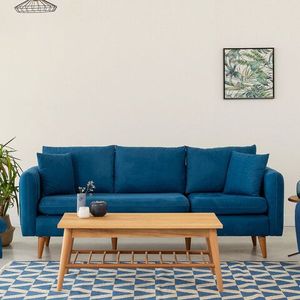 Canapea 3 locuri, Unique Design, 867UNQ1355, Lemn de pin, Albastru inchis imagine