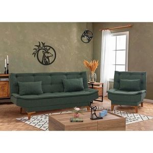 Set canapea extensibilă, Unique Design, 867UNQ1640, Lemn de fag, Verde imagine