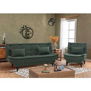 Set canapea extensibilă, Unique Design, 867UNQ1692, Lemn de carpen, Verde imagine