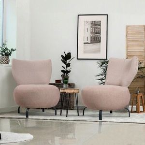 Set scaune cu aripă, Unique Design, 867UNQ1068, Lemn de carpen, Roz somon imagine