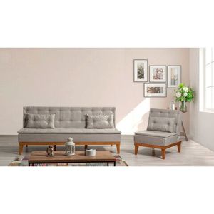 Set canapea extensibilă, Unique Design, 867UNQ1606, Lemn de carpen, Crem imagine