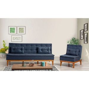 Set canapea extensibilă, Unique Design, 867UNQ1607, Lemn de carpen, Albastru inchis imagine