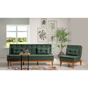 Set canapea extensibilă, Unique Design, 867UNQ1608, Lemn de carpen, Verde imagine