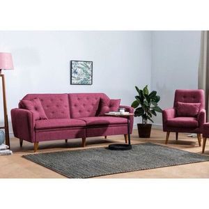 Set canapea extensibilă, Unique Design, 867UNQ1625, Lemn de carpen, Rosu claret imagine